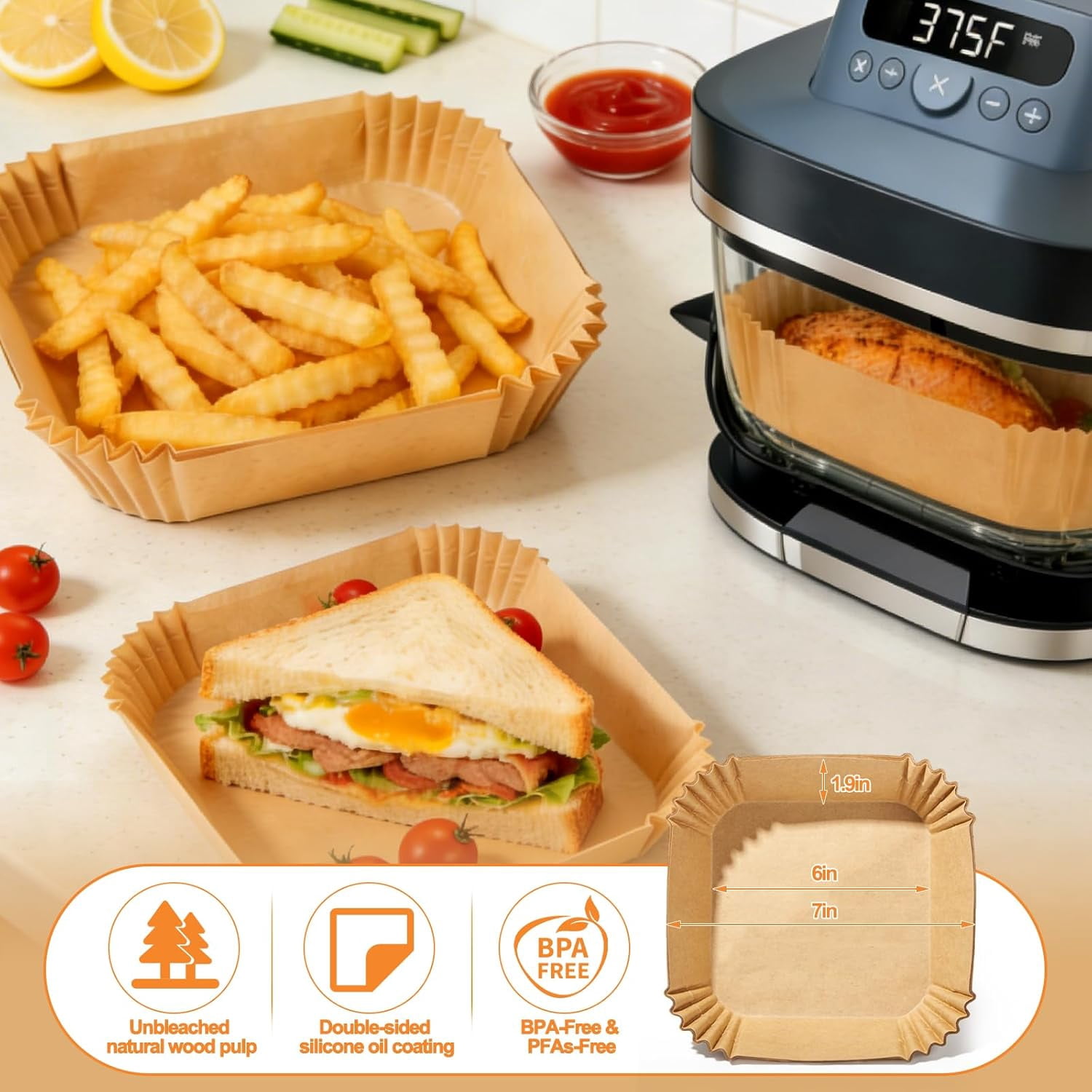 JJEAN-Air Fryer Liners Disposable for Ninja Crispi Pro 6-In-1 Glass Air Fryer, 200PCS Airfryer Liners Parchment Paper for Ninja Crispi Accessories, Non-Stick