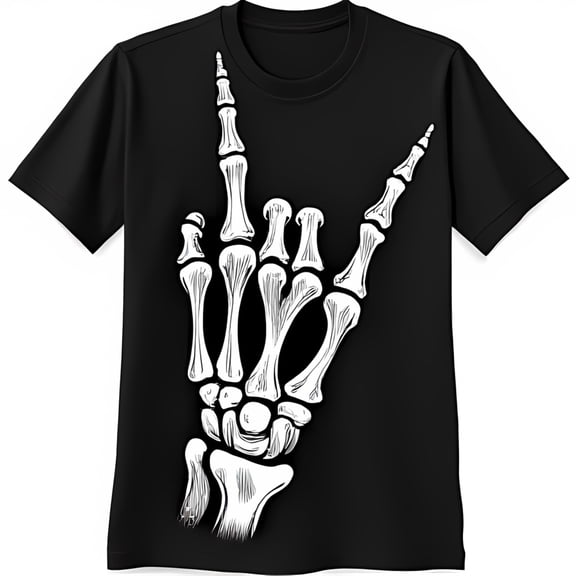 Rock On Skeleton Hand Graphic Black T-Shirt for Music Lovers & Halloween Fans