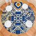 thumbnail image 2 of Stretch Round Tablecloth in Bohemian Floral Design, Elastic Edge Fits 52-56 Inch Tables for Indoor Dining and Outdoor Events, 2 of 7