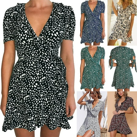 Women's Fashion Summer Sexy Casual Deep V Neck Low Chest Dress loose Summer