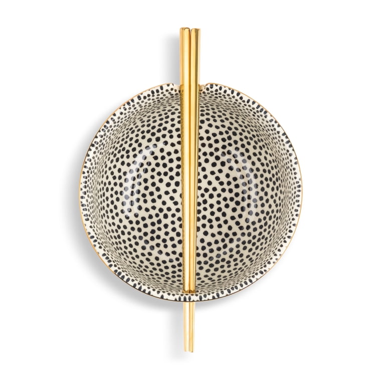 Stoneware Ramen Noodle Bowl with Geometric Dot Pattern photo 3
