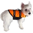 thumbnail image 3 of Chaleco salvavidas para perros, ropa de seguridad, arnés de cuello, protector de natación para mascotas, tira reflectante, traje de baño naranja, talla X-Small, 3 of 5