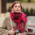 thumbnail image 1 of Bufanda Nueva Otoño e Invierno Engrosada Mantener Caliente Cachemira como Bufanda con Estampado a Cuadros Otoño e Invierno Calentador de Cuello para niñas, Rosa, 1 of 2