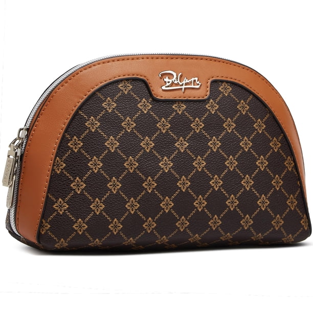 Bolsa de maquillaje BOYATU pequeña para monedero con espejo, impermeable, color café