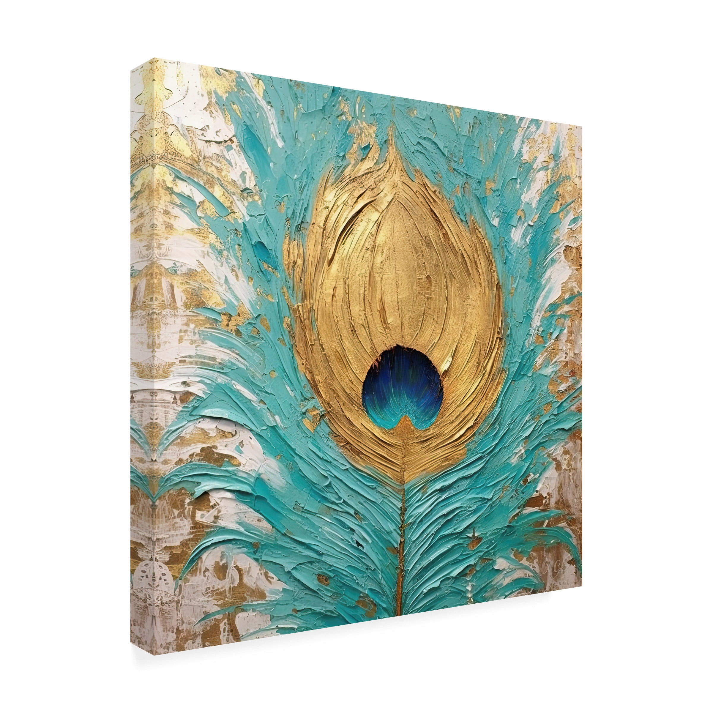 Canvas Wall Art - Sasha 'Peacock Impasto II' Wall Art for Living Room, Bedroom, or Office DÃ©cor by Trademark Fine Art - 24 x 24 Inches