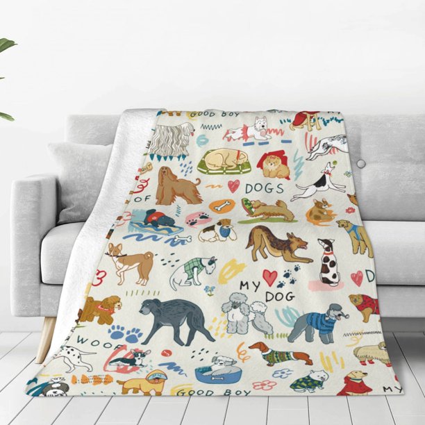 Fotbe Dogs Funny Pets Manta de Franela Acolchonada con Estampado, Súper Suave y Esponjosa, Extra Grande para Sofá, Cama, Uso Todo el Año-80"x60"