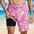 thumbnail image 1 of Ceisia Men's Pink & Gold Palm Leaf Print Beach Shorts with Quick Dry Stretch Fabric and Anti-Exposure Liner Multicolor M Gifts, 1 of 6