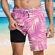 thumbnail image 1 of Ceisia Men's Pink & Gold Palm Leaf Print Beach Shorts with Quick Dry Stretch Fabric and Anti-Exposure Liner Multicolor L Gifts, 1 of 6