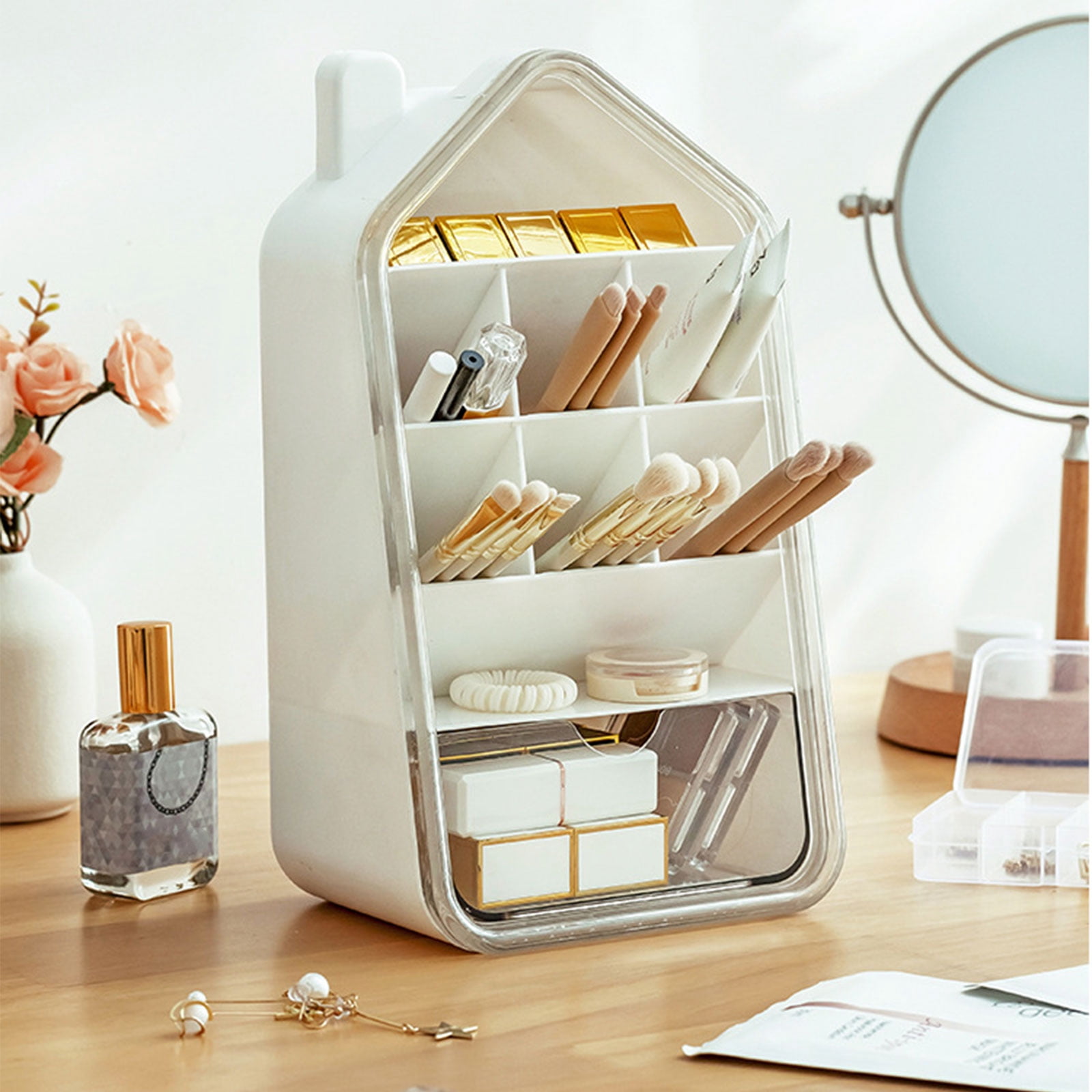 Desk Pen Organizers With Drawer 7 Segments Pencil Holder Obliqued Pen Cup Art Supply Organizers Art Marker Storage Box