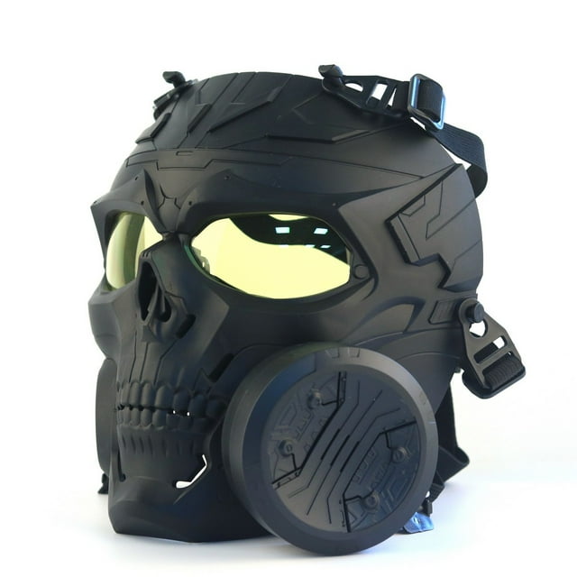 TopOne Tactical Gas Mask Full Face Single Fan Skull Covers Protective Mask for Outdoor Cs Game Masquerade Cosplay