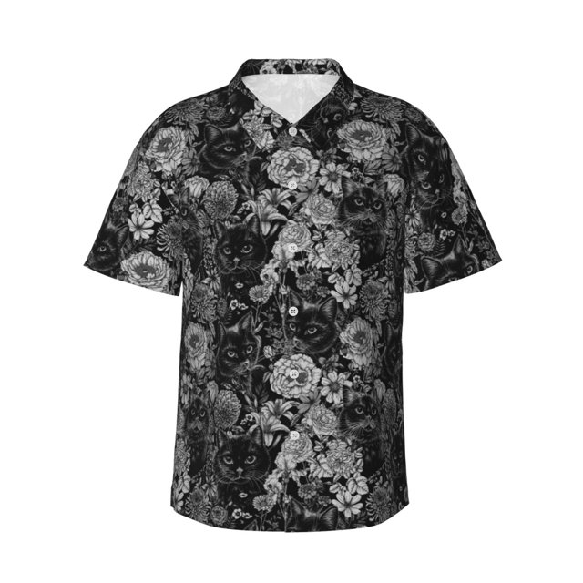 Balery Black Cats In A Garden Camisas hawaianas de manga corta para hombre, camisas playeras de corte holgado, camisas de vacaciones con botones,Large