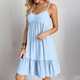 thumbnail image 2 of gakvbuo Summer Strap Dresses For Women 2025 Sleeveless V-Neck Mini Shirt Dress Casual High Waisted Pleated Boho Ruffle A Line Sundresses, 2 of 9