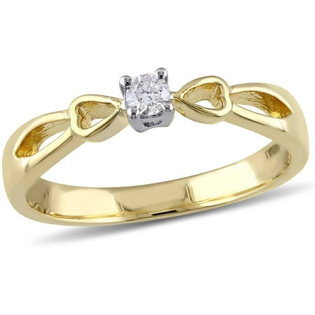 Miabella 1/10 Carat T.W. Diamond Yellow Rhodium-Plated Sterling Silver Heart Promise Ring