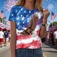 thumbnail image 2 of felwors Women's Casual Patriotic Graphic T-Shirt – USA Flag, Eagle, Statue of Liberty & Fireworks Print, Short Sleeve Crew Neck Tee for 4th of July Events (Watermelon Red, L), 2 of 8