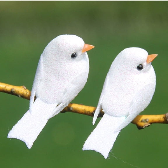 12pcs Tiny Silver Glitter Artificial Foam Birds Mini Clip on Decorative Bird Ornaments for Crafts Christmas Tree Wedding Decoration Home Garden Party Accessories