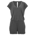 thumbnail image 1 of Greeniant Mono de verano liso de algodón con cuello en V para mujer, mono de manga corta para niña Deportes acuáticos Gris L, 1 of 5