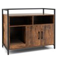 thumbnail image 3 of Demi Bonn 35" Hidden Cat Litter Box Enclosure Furniture, Cat Washroom with Cat Scratcher, 2-Door Cat House, Metal Frame, Wooden Litter Box Furniture, Brown, 3 of 8