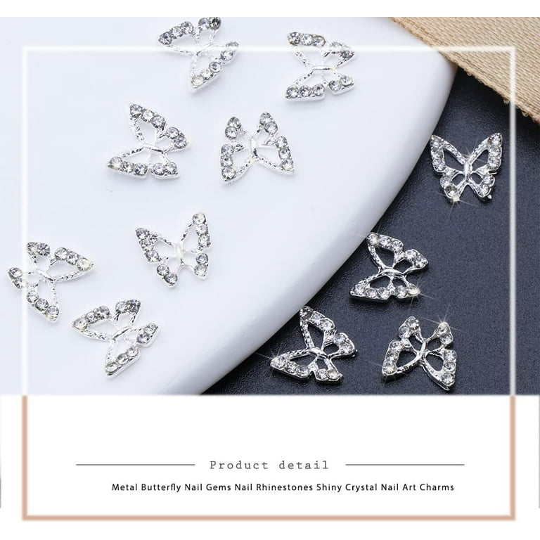 Trianu 3D Butterfly Nail Charms, 10pcs Alloy Butterfly Nail Gems Rhinestones Butterfly Metal Nail Art Crystal Nail Studs Jewelry, 3D Butterfly Charm