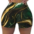 thumbnail image 2 of Daiia Green Marble Pattern Women's Workout Shorts Biker Shorts - High Waisted Workout Spandex Tummy Control Gym Running Yoga Shorts-Large, 2 of 8