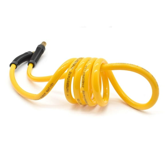 Interstate Pneumatics HR14-005 Yellow Polyurethane Recoil Hose 1/4 Inch x 5 feet Solid Fittings