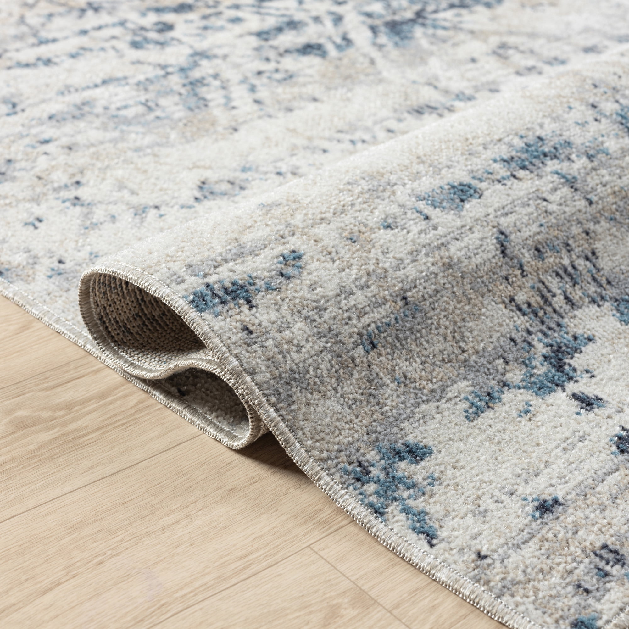 Ox Bay Han 2' x 3' Ivory/Blue Geometric Machine Washable Indoor Area Rug