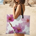 thumbnail image 5 of Pink Cherry Blossoms White Background Floral Pattern Picnic Blanket Waterproof Outdoor Beach Blanket Hand-held Pad Suitable for Travel, Camping, Beach, Family Gatherings, 5 of 8