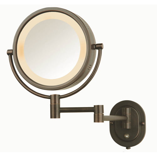 Jerdon HL75BZ 8.5-Inch Lighted Wall Mount Makeup Mirror with 8x  Magnification, Bronze Finish