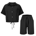 thumbnail image 6 of Horkkom Summer Lounge Sets for Women 2 Piece Sets Short Sleeve Button Down Shirts Elastic Waist Drawstring Shorts with Pockets Outfits Casual Loose Matching Sets, Gifts for Women L, 6 of 8