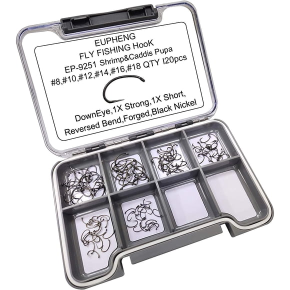 PinesC Barbless Fly Fishing Hooks Dry Wet Nymph Streamer Caddis Shrimp Pupea Jig Collection High Carbon Competition Great Value Package EP9251-120PCS #8-#18 Collection Black