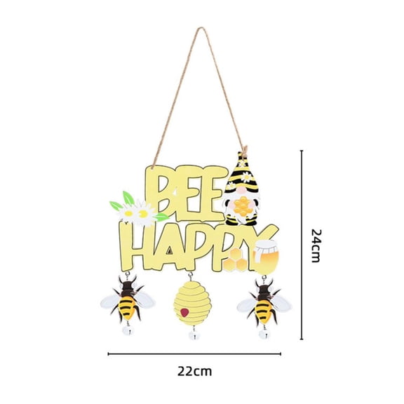 CSCHome Bee Welcome Wood Door Hanger Wooden Gnome Sign Farmhouse Wall Porch Art Summer Front Door Wreath Hanging