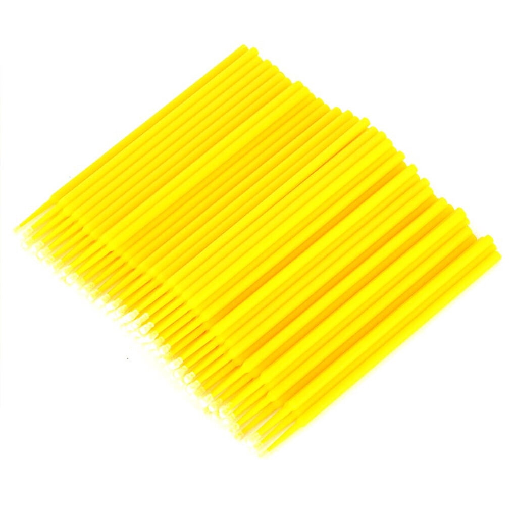 Pack of 100 Single-use Micro Cosmetic Tools Brush Plastic Swab Brushes Applicators Lip Eyeliner Lash Extension Make Up Cosmetic Cleaning Yellow