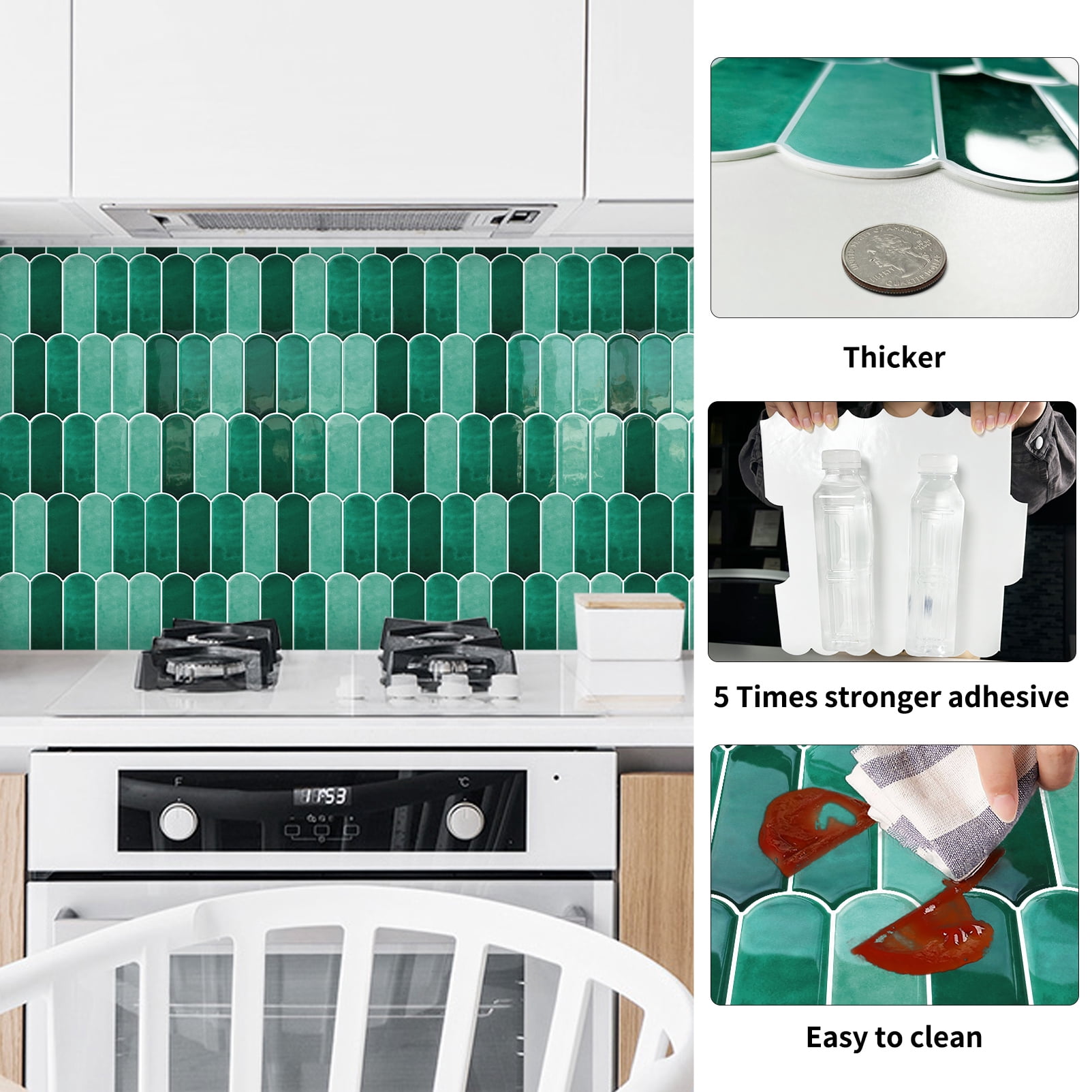 DEWOO 10-Sheet Upgraded Thicker Peel and Stick Kitchen Backsplash Tiles,Waterproof Self-Adhesive Vinyl Wall Tile Fish Scale Mosaic Design,for Bathroom,Fireplace and RV(Blue,12"×12")