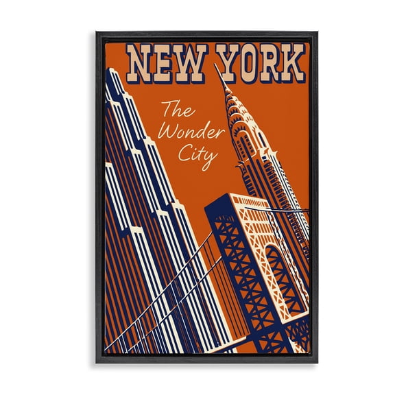 Stupell Industries New York The Wonder City Cityscapes Painting Black Floater Framed Canvas Art Print Wall Art, 17 x 25