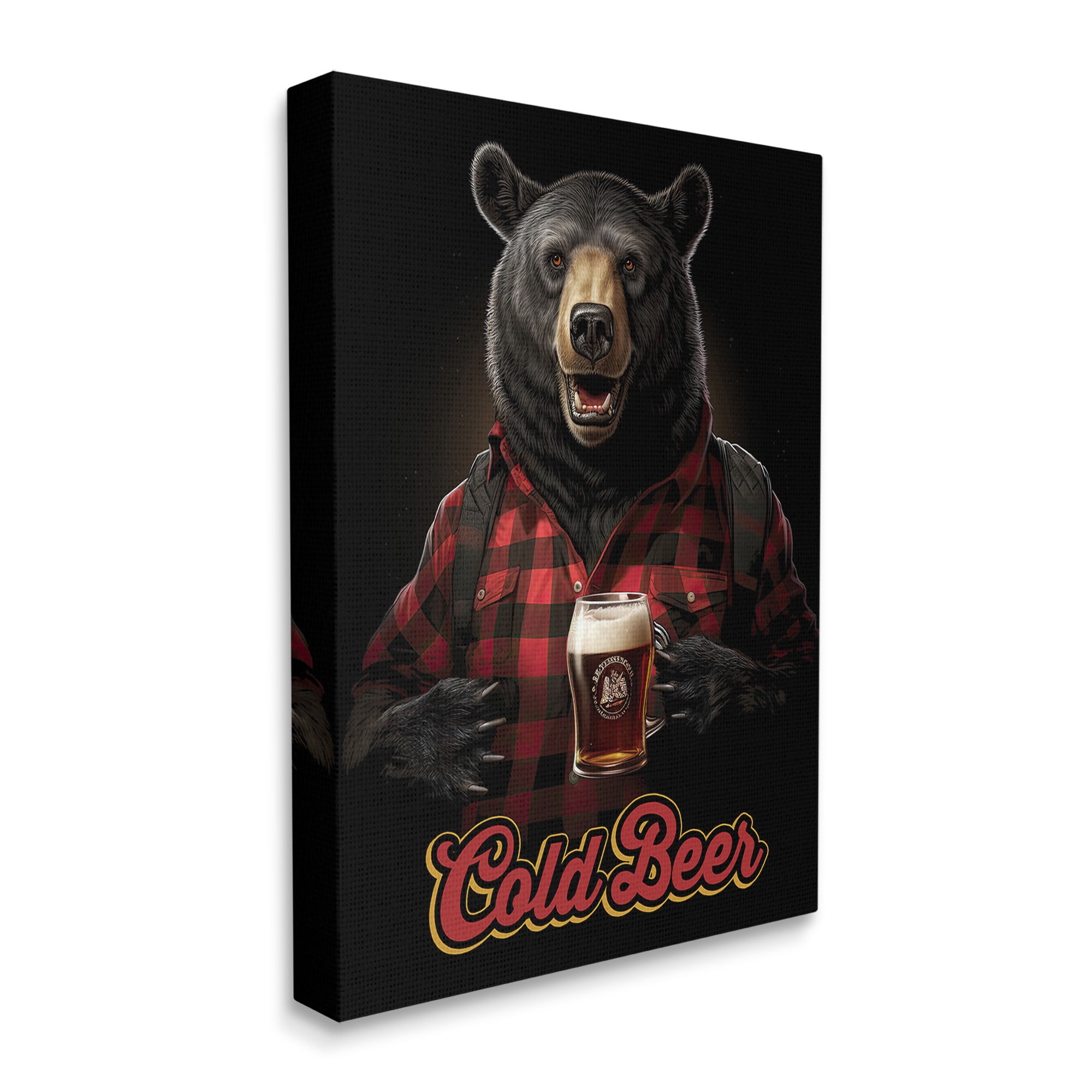 Stupell Industries Bear with Cold Beer Animals & Insects Painting Gallery Wrapped Canvas Art Print Wall Art, 36 x 48