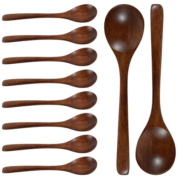 10Pcs Wooden Spoons for Honey 7.08 Inch Wooden Honey Spoons Round Mouth Wooden Teaspoons Unique Wood Table Spoons Multifunctional Wood Serving Spoons for Soup Desserts Tea