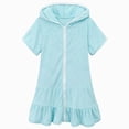 thumbnail image 1 of Zanarzt Robes pour Filles Robe Confortable pour Filles à Capuche à Manches Courtes Robe de Plage Cache-Maillot pour Filles Robes d'Été, Bleu Ciel, 6-7 Ans, 1 of 5