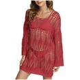 thumbnail image 7 of gakvbuo Summer Beach Cover Up Dress For Women Swimwear Bikini Bathing Suit Coverups Women's Sexy One Line Neckline Hollowed Out Woven Shirt Beach Bikini Cover Up, 7 of 7