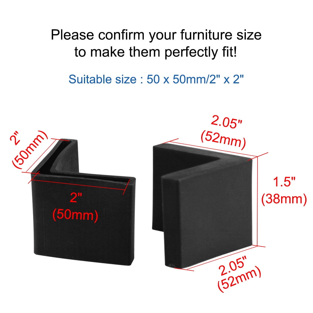 Unique Bargains L Shaped  Foot Pads Leg Caps Protectors Black 1.97" x 1.97"