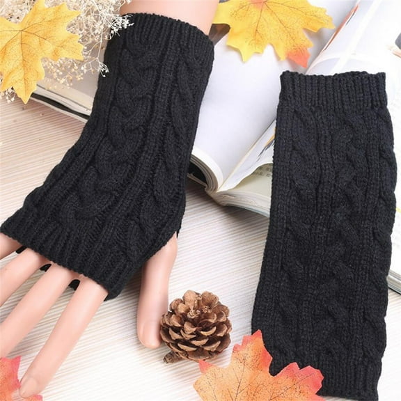 GZWYHT Gloves for Cold Weather,Winter Gloves Women Winter Warm Fingerless Gloves Crochet Thumbhole Knit Wrist Warmers Mittens Fingerless Gloves,Work Gloves,Gloves for Women Black