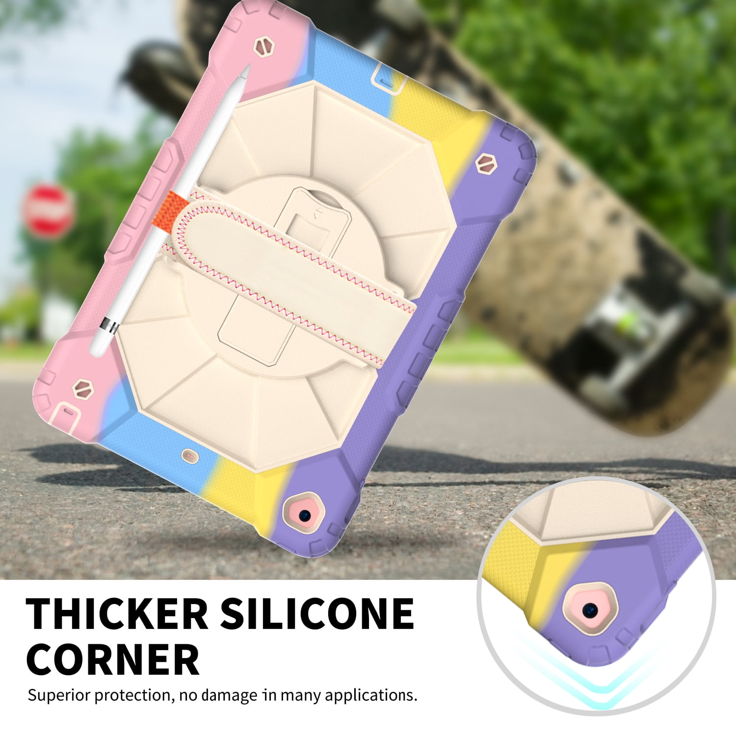 Case for iPad 9.7-inch 2018/2017, iPad Air 2 Case, iPad Pro 9.7 Cover, Kids Shockproof Rugged Hybrid 360 Rotating Stand Cover with Hand Shoulder Strap/Pencil Holder