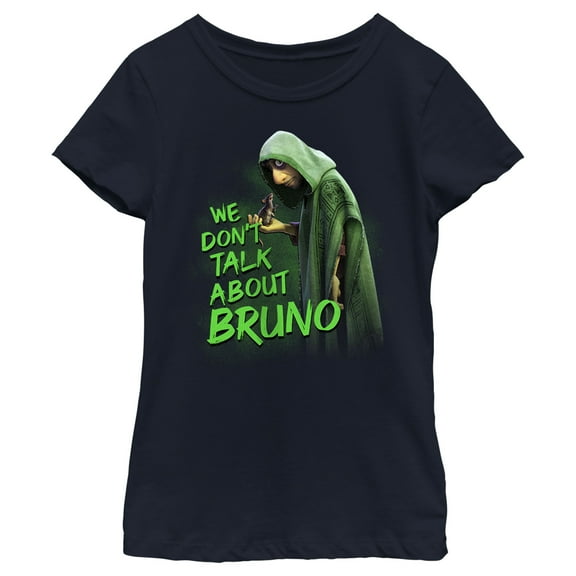 Girl's Encanto We Don't Talk About Bruno Green Text Graphic Tee Navy Blue X Small
