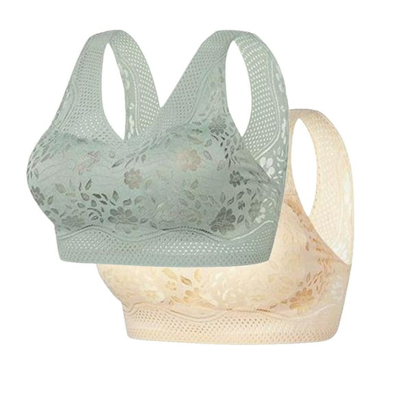 Sakmal Bralette Women's Bras Lift Jelly Lace Green Double Support T-Shirt Bras for Women 3X,2-Pack