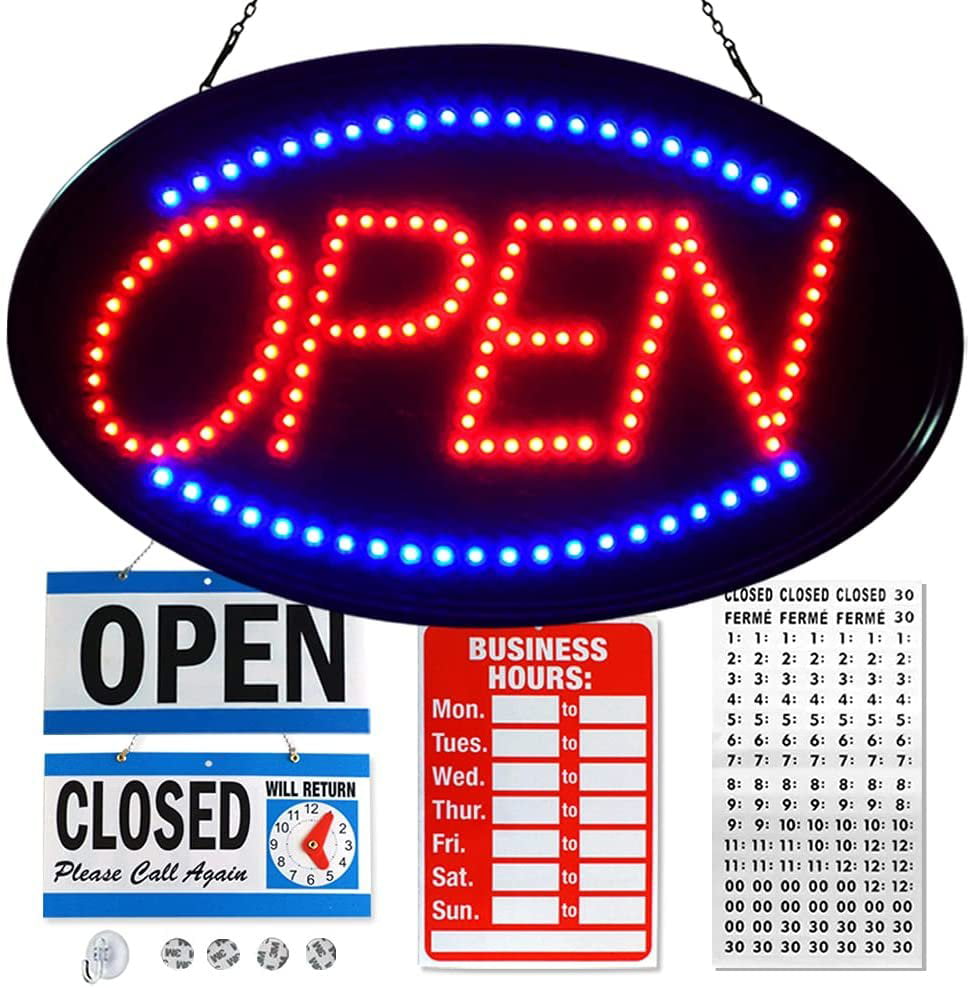 Bar - 23x14 Large Jumbo Size LED Open Closed Sign with Business Hours Sign Ultra-Bright Electronic Advertisement Display Window Barbershop Shop Hotel GPC Inc Storefront 