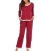 

Two Piece Outfits for Women Pants Set Dressy Casual Plain Color Long Sleeve Shirts Crewneck Sweatshirts Home Pajamas