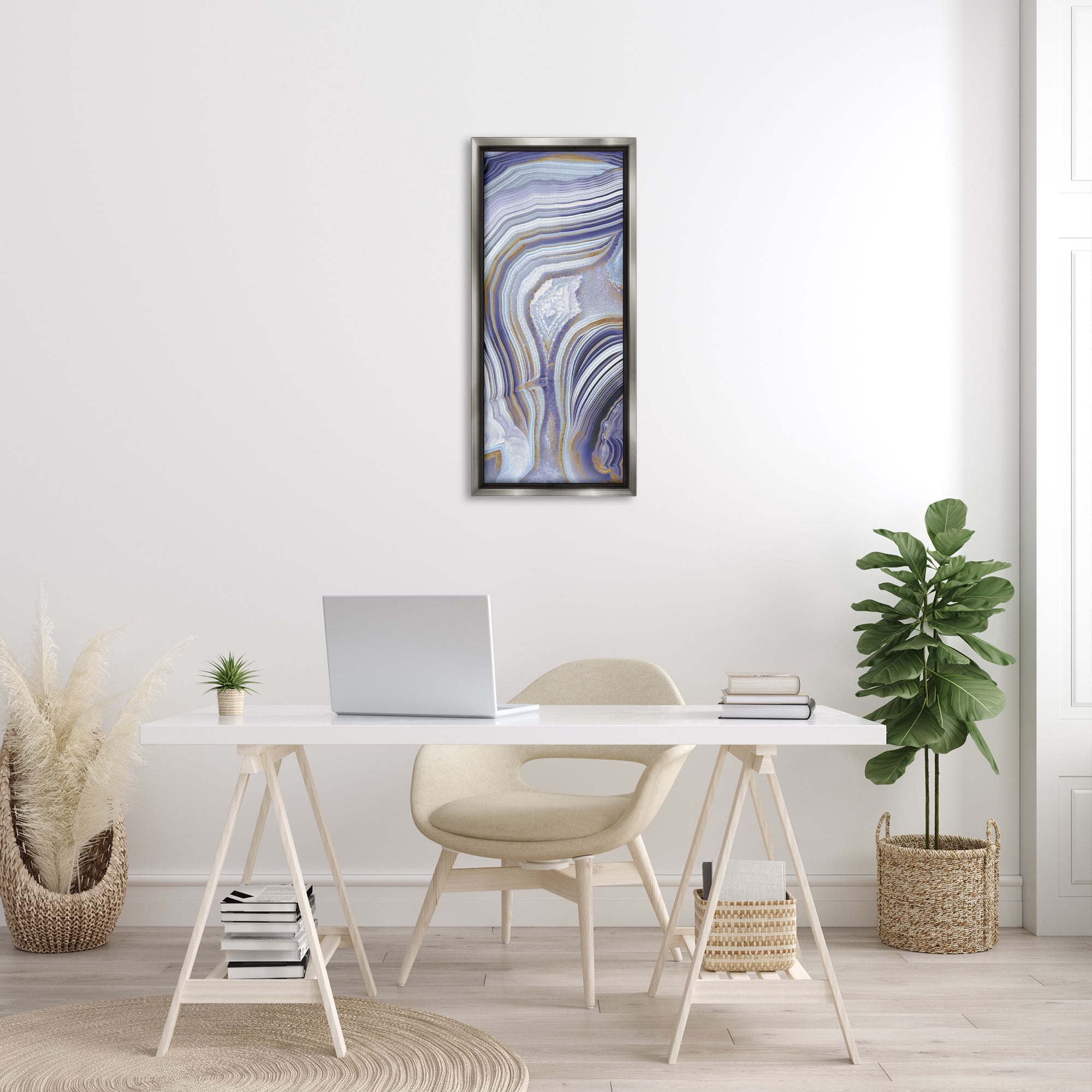 Stupell Industries Agate Crystal Pattern Abstract Design Abstract Painting Gray Floater Framed Canvas Art Print Wall Art, 15 x 31
