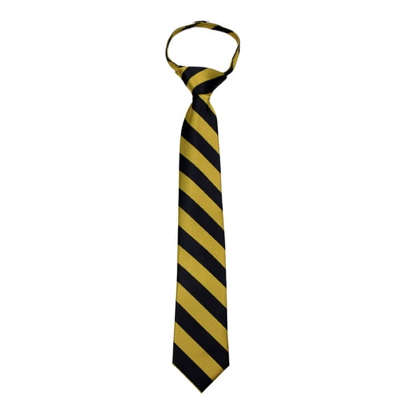 Boy's 14 inch College Striped 14 inch Zipper Necktie - Gold Black