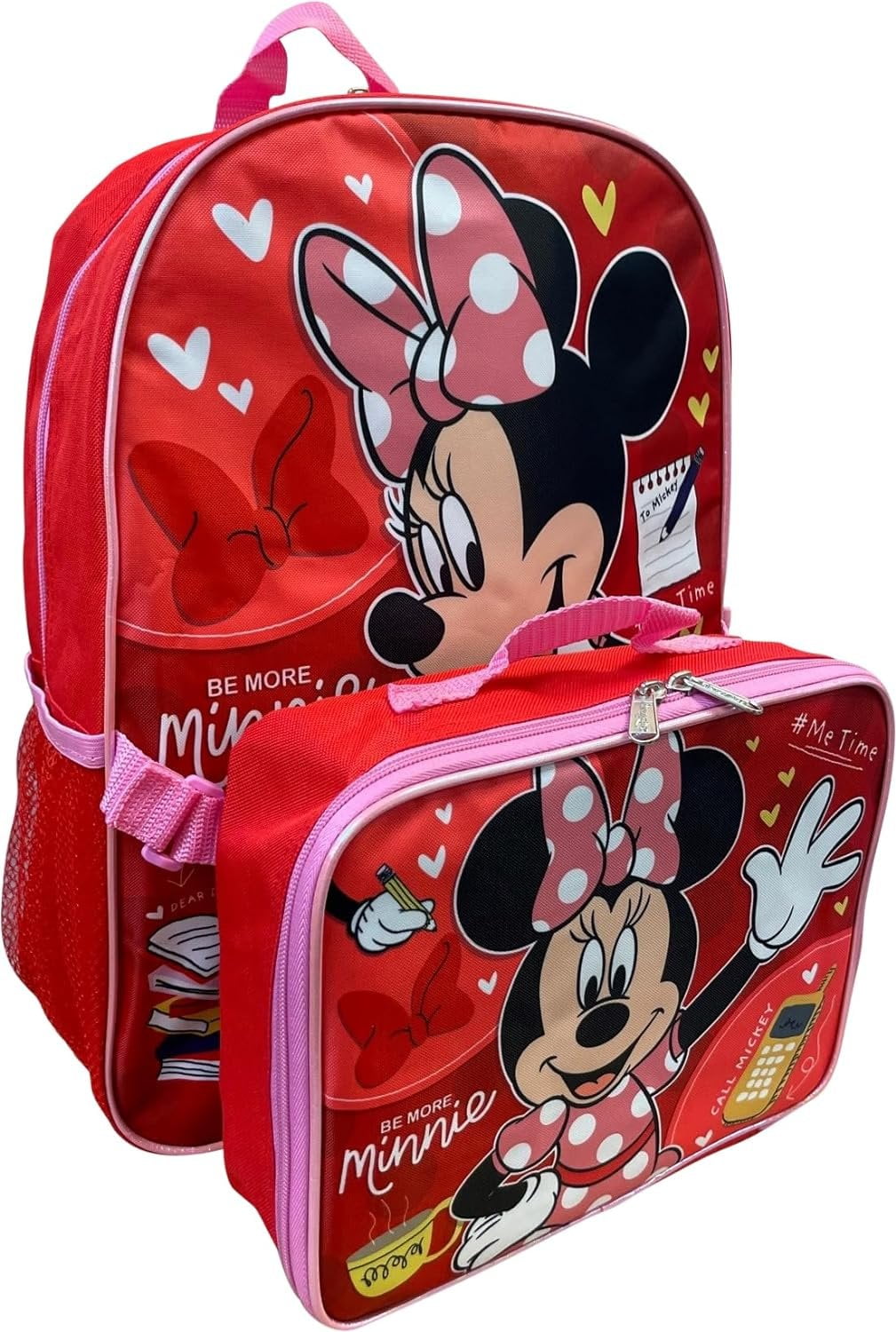 Ruz Group Kid's Licensed 16 Inch Backpack With Removable Lunch Box Set Minnie Mouse Red