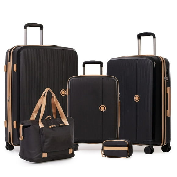 5 Piece Hardside Luggage Set: 28 Inch Spinner Suitcase, 24 Inch Rolling Luggage, 20" Carry-On Suitcase, Toiletry Kit & Expandable Tote Bag