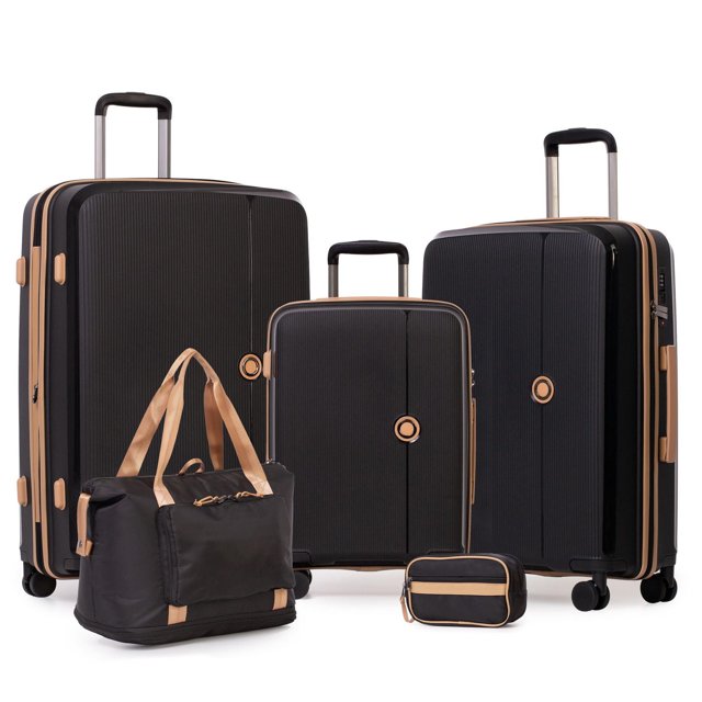 5 Piece Hardside Luggage Set: 28 Inch Spinner Suitcase, 24 Inch Rolling Luggage, 20" Carry-On Suitcase, Toiletry Kit & Expandable Tote Bag