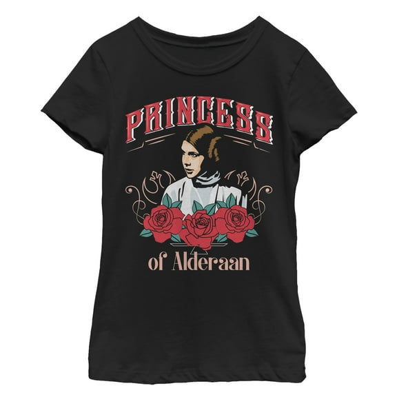 Girl's Star Wars Princess of Alderaan Flower  Graphic Tee Black Large